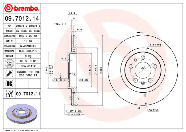 Brembo 09701211 Front Brake Disc - official Brembo product image