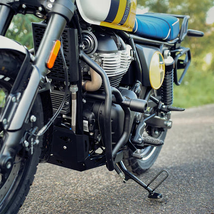 Legundary Royal Enfield Bear 650 Thanos Crash Guard with Slider black mild steel installed