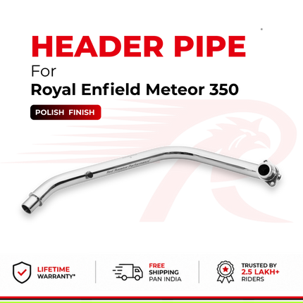 Red Rooster header pipe in polish finish for Royal Enfield Meteor 350