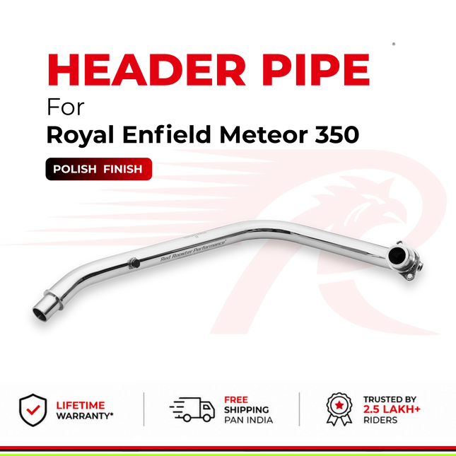 Red Rooster header pipe in polish finish for Royal Enfield Meteor 350