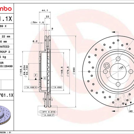 Brembo 09A7611X Front Brake Disc - official Brembo product image