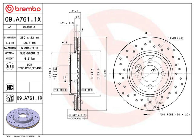 Brembo 09A7611X Front Brake Disc - official Brembo product image