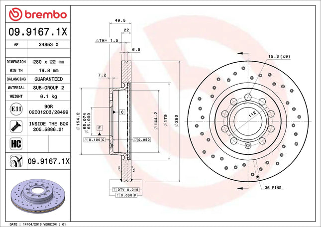 Brembo 0991671X Front Brake Disc - official Brembo product image