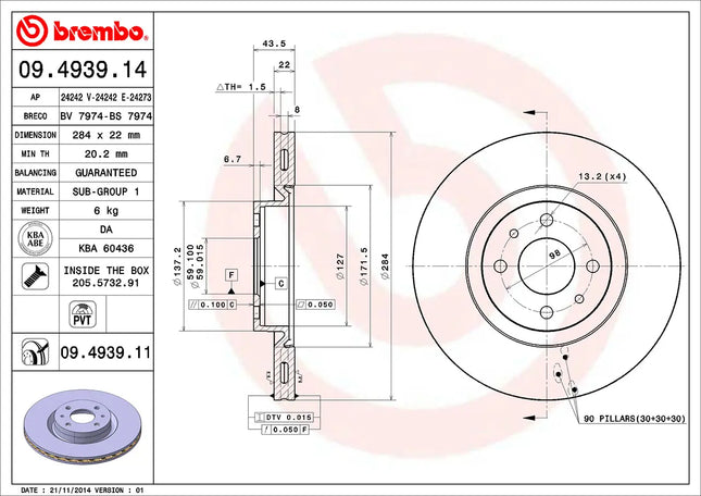 Brembo 09493911 Front Brake Disc - official Brembo product image