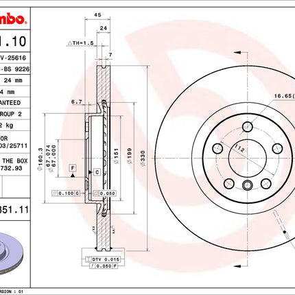 Brembo 09C35111 Front Brake Disc - official Brembo product image