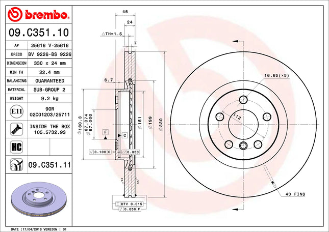 Brembo 09C35111 Front Brake Disc - official Brembo product image