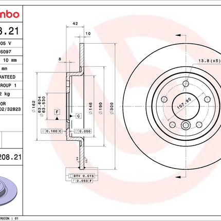Brembo 08C20821 Rear Brake Disc - official Brembo product image