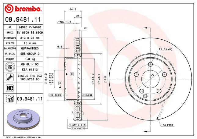 Brembo 09948111 Front Brake Disc - official Brembo product image