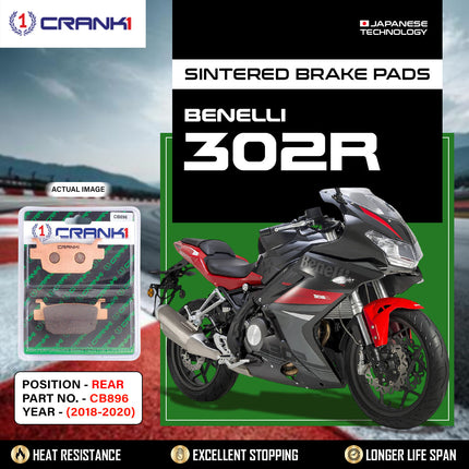 Sintered Brake Pads For Benelli 302R (2018-2020) - Rear - CB896 - 1 Set - CRANK1