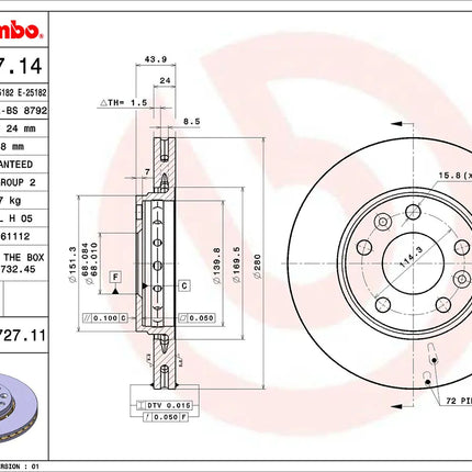 Brembo 09A72711 Front Brake Disc - official Brembo product image