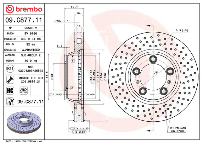 Brembo 09C87711 Front Brake Disc - official Brembo product image