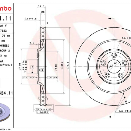 Brembo 09D43411 Rear Brake Disc - official Brembo product image