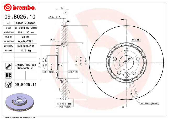 Brembo 09B02511 Front Brake Disc - official Brembo product image