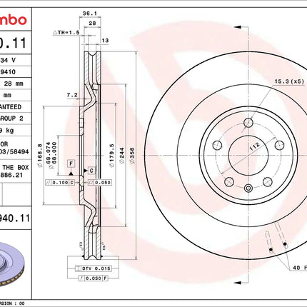 Brembo 09D94011 Rear Brake Disc - official Brembo product image