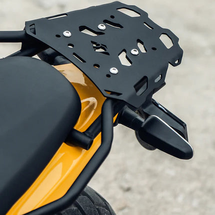 Legundary Gopher Luggage Carrier with Mild Steel Plate installed on Royal Enfield Guerrilla 450