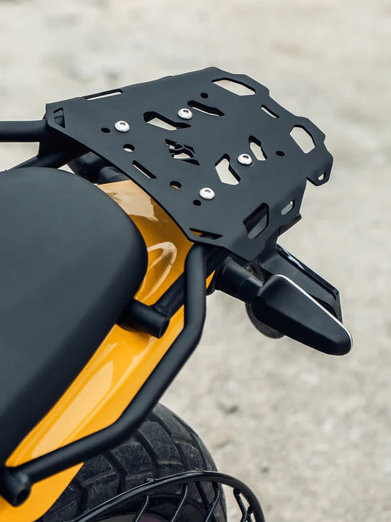 Legundary Gopher Luggage Carrier with Mild Steel Plate installed on Royal Enfield Guerrilla 450