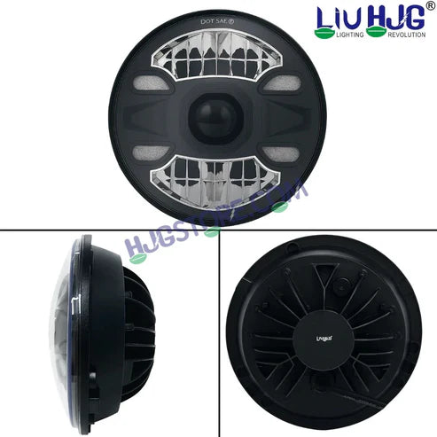 HJG C-188 New 4-Dot DRL 100W Projector Ultra Wide 7″ Headlight Assembly (White LED)