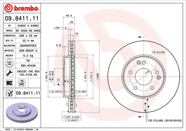 Brembo 09841111 Front Brake Disc - official Brembo product image