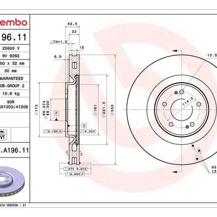 Brembo 09A19611 Front Brake Disc - official Brembo product image
