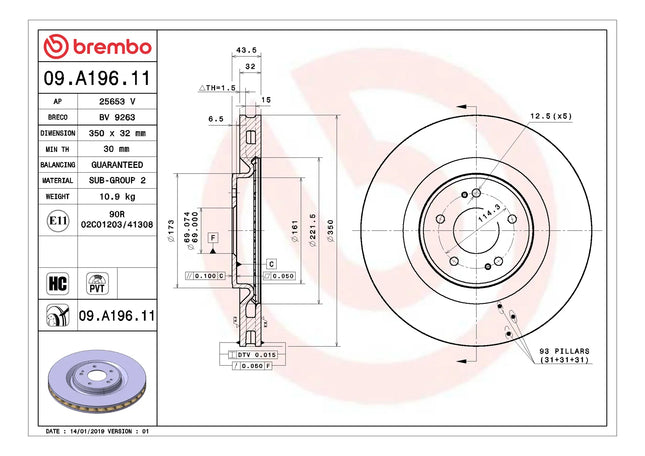Brembo 09A19611 Front Brake Disc - official Brembo product image
