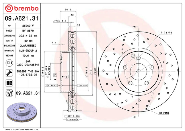 Brembo 09A62131 Front Brake Disc - official Brembo product image