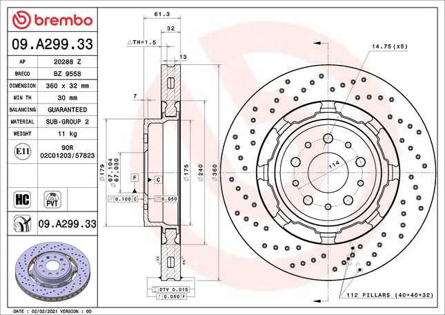 Brembo 09A29933 Front Brake Disc - official Brembo product image