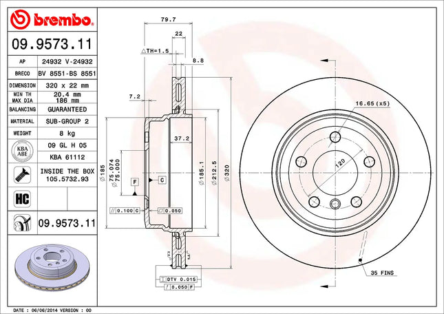 Brembo 09957311 Rear Brake Disc - official Brembo product image