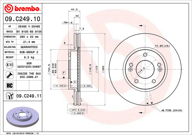 Brembo 09C24911 Front Brake Disc - official Brembo product image