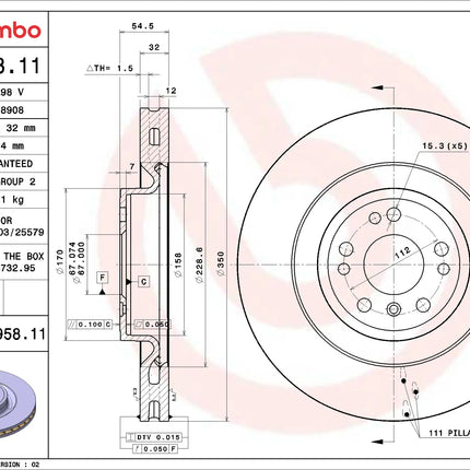 Brembo 09A95811 Front Brake Disc - official Brembo product image