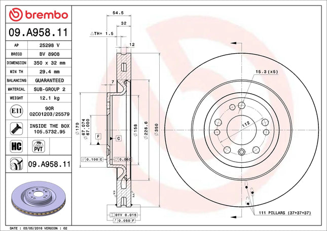 Brembo 09A95811 Front Brake Disc - official Brembo product image