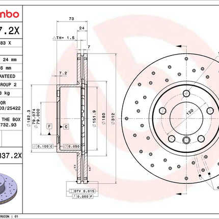 Brembo 09B3372X Front Brake Disc - official Brembo product image