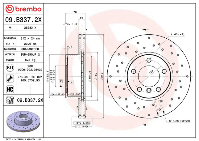 Brembo 09B3372X Front Brake Disc - official Brembo product image