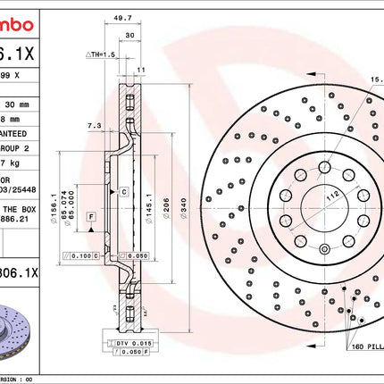 Brembo 09C3061X Front Brake Disc - official Brembo product image