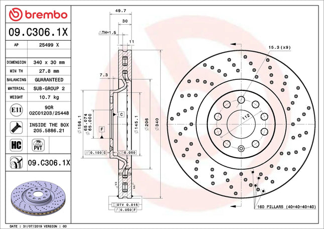 Brembo 09C3061X Front Brake Disc - official Brembo product image
