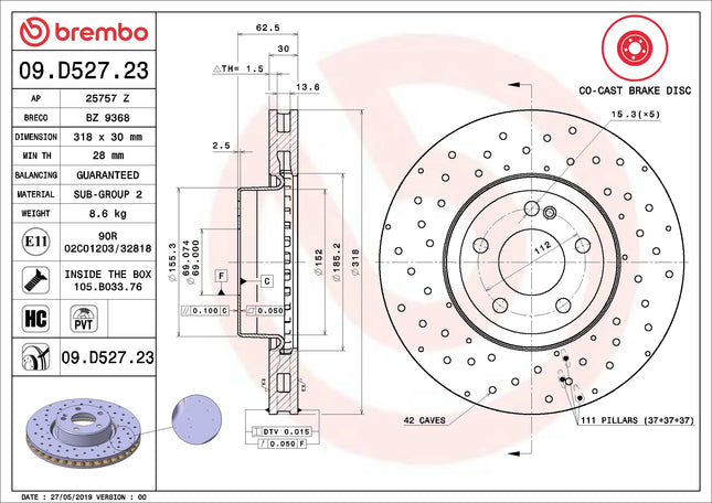 Brembo 09D52723 Front Brake Disc - official Brembo product image