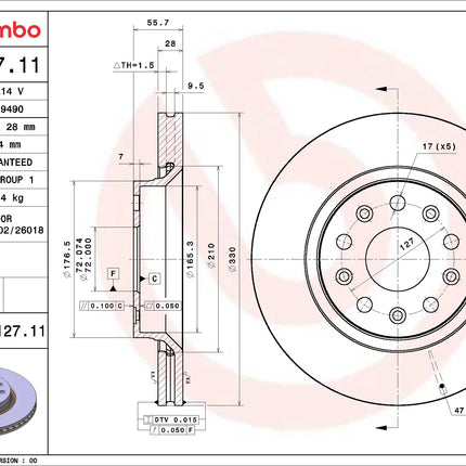 Brembo 09E12711 Front Brake Disc - official Brembo product image