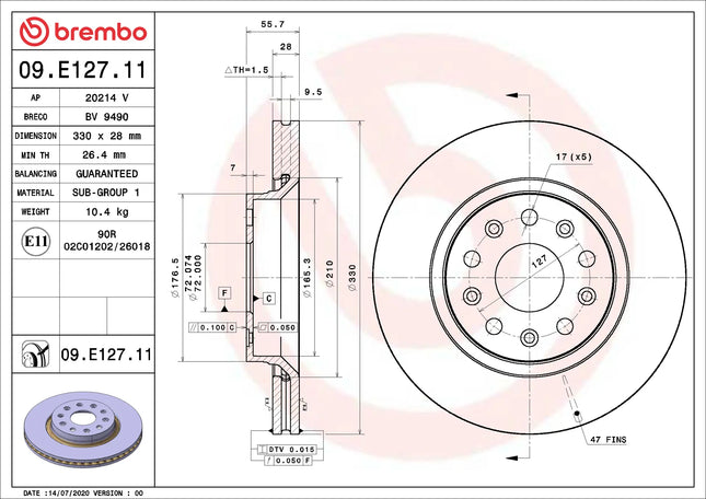 Brembo 09E12711 Front Brake Disc - official Brembo product image