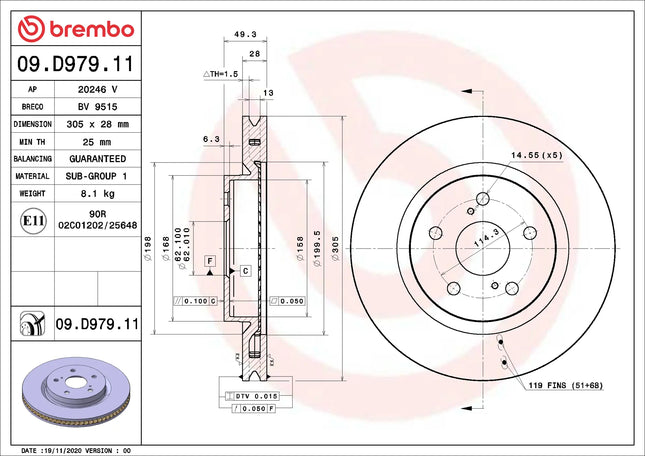 Brembo 09D97911 Front Brake Disc - official Brembo product image