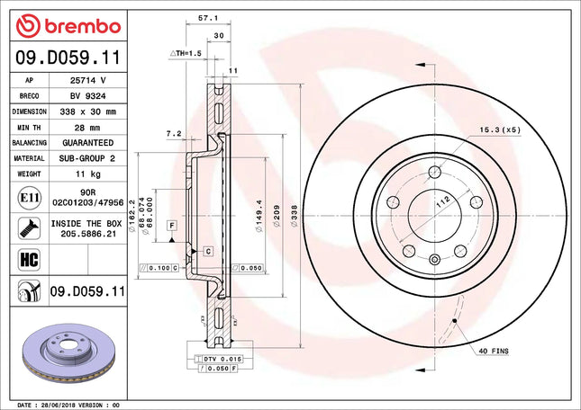 Brembo 09D05911 Front Brake Disc - official Brembo product image