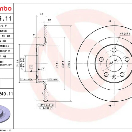 Brembo 08D24911 Rear Brake Disc - official Brembo product image