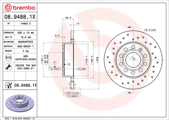 Brembo 0894881X Rear Brake Disc - official Brembo product image