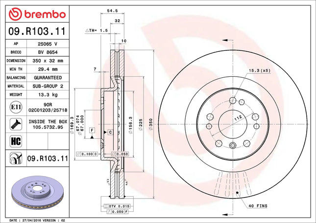 Brembo 09R10311 Front Brake Disc - official Brembo product image