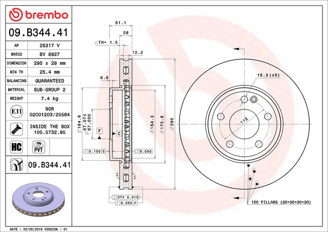 Brembo 09B34441 Front Brake Disc - official Brembo product image
