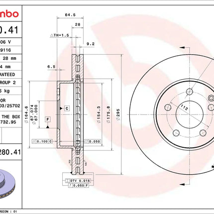 Brembo 09B28041 Front Brake Disc - official Brembo product image
