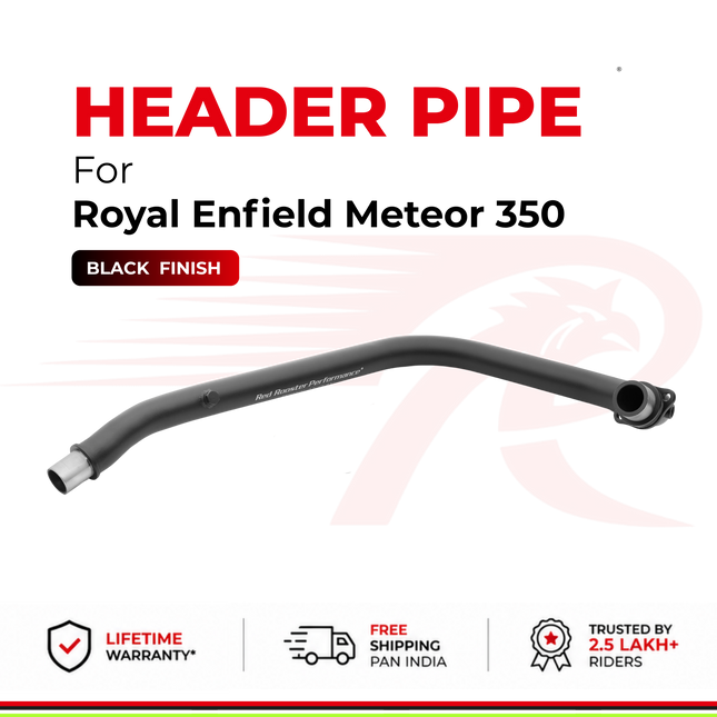 Red Rooster header pipe in black finish for Royal Enfield Meteor 350
