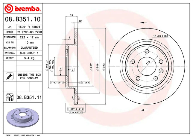 Brembo 08B35111 Rear Brake Disc - official Brembo product image