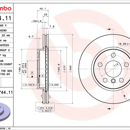Brembo 09C74411 Front Brake Disc - official Brembo product image