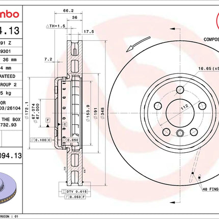 Brembo 09D09413/09D09513 Front Brake Disc - official Brembo product image