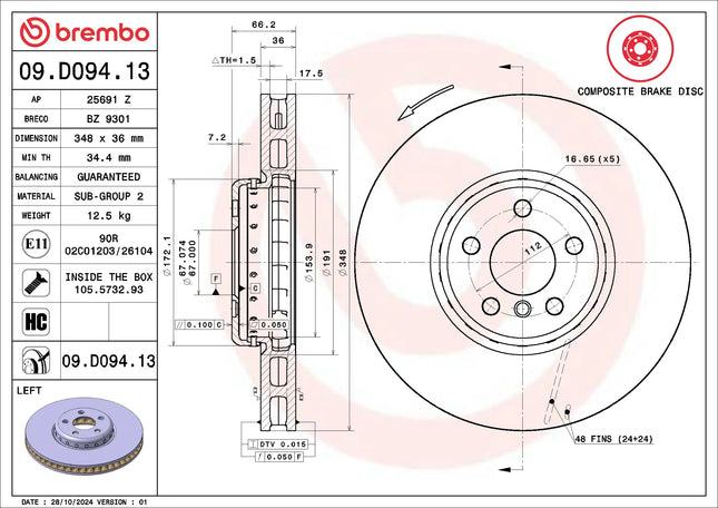 Brembo 09D09413/09D09513 Front Brake Disc - official Brembo product image