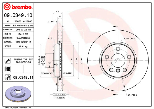 Brembo 09C34911 Front Brake Disc - official Brembo product image